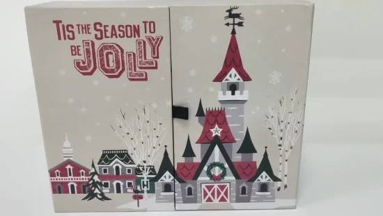 Caja de regalo de cartón personalizada con calendario temático navideño utilizada para abrir la caja ciega