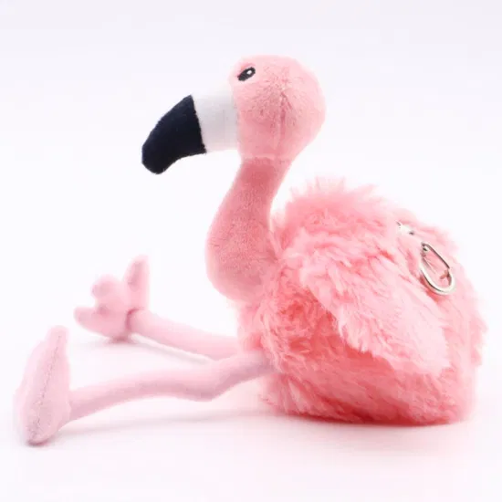 Venta al por mayor, juguetes de peluche de animales realistas, mochila con Clip, llavero de flamenco rosa y pájaros, llavero para bolsa, llavero de peluche suave de 12cm
